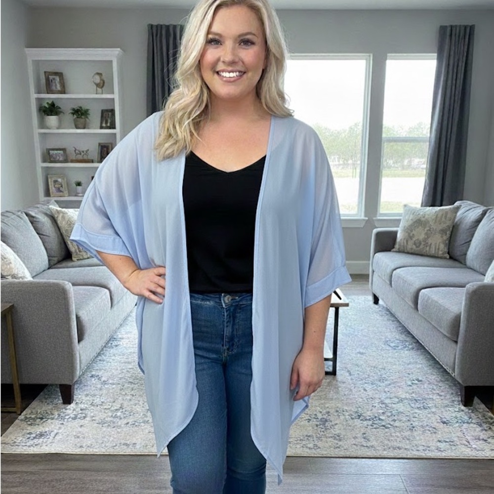 Zenana Blue Women's Cocoon style Kimono NWOT